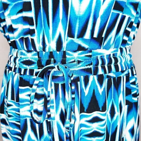 Calvin Klein Blue Print Modern Deco Maxi Dress Cinch Waist Jersey Sz 6 - Picture 4 of 8